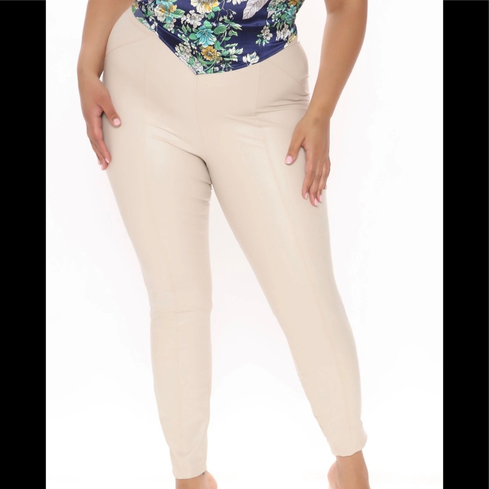 Cream faux leather leggings